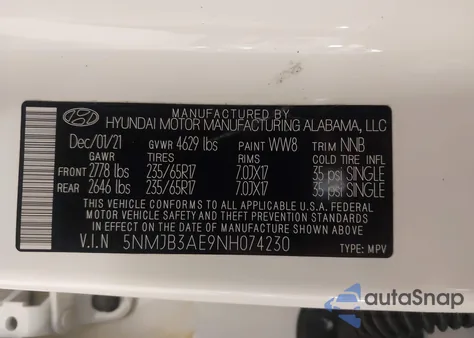 2022 Hyundai Tucson Sel z USA, uszkodzony, nr VIN 5NMJB3AE9NH074230